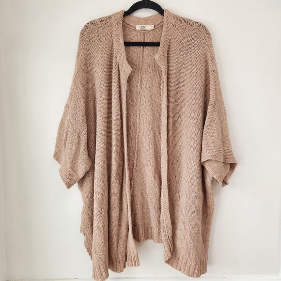 Ugg Linen Open Front Slouchy Cardigan Sweater Wrap Style Knit Slouchy Biege M/L - Picture 1 of 8